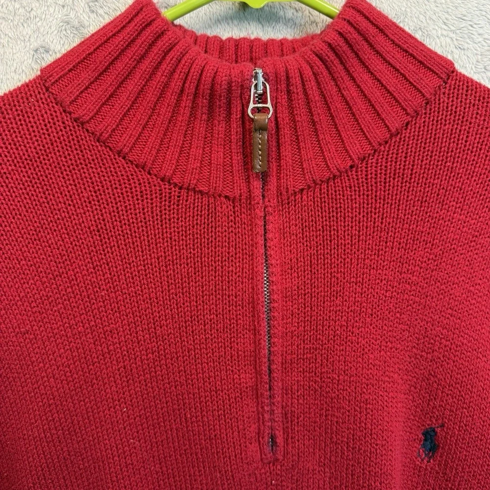 Polo Ralph‎ Lauren 1/4 Zip Pullover Knit Sweater Mens 2XL Pima Cotton Red
